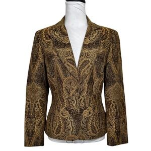Vintage Paisley Tapestry Blazer Brown Gold Tailored Jacket 12 P Fits Sz Medium P